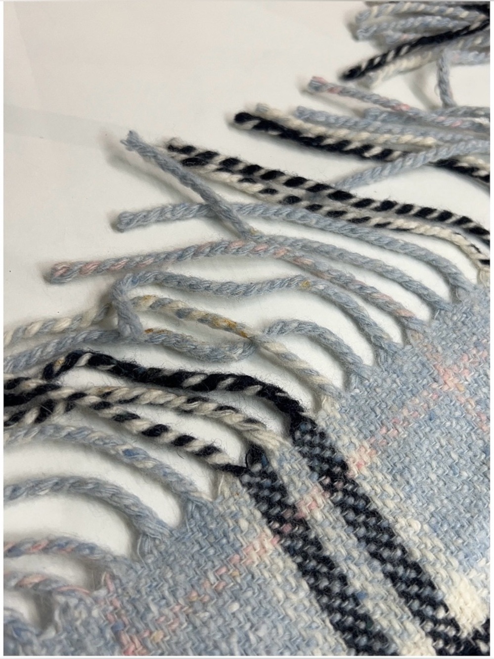 Burberry Merino Angora Cashmere Scarf Blue Grey Novacheck Check Plaid Fringe - Picture 4 of 8